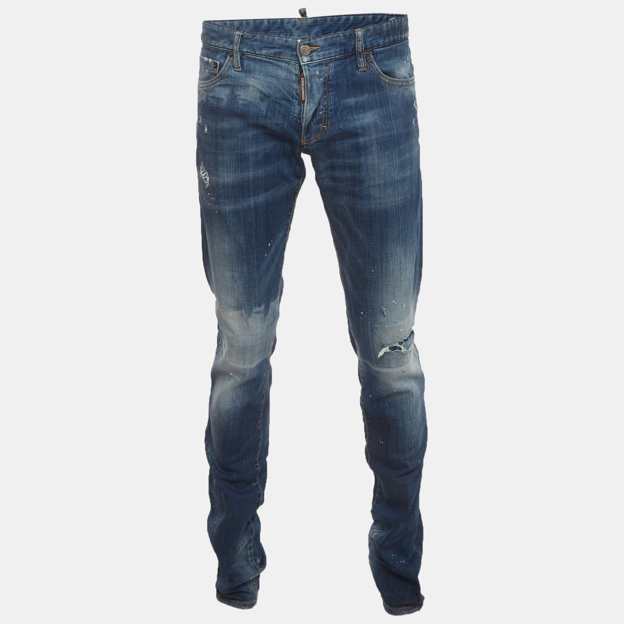 

Dsquared2 Blue Paint Splattered Distressed Denim Slim Fit Jeans XL/Waist 38"