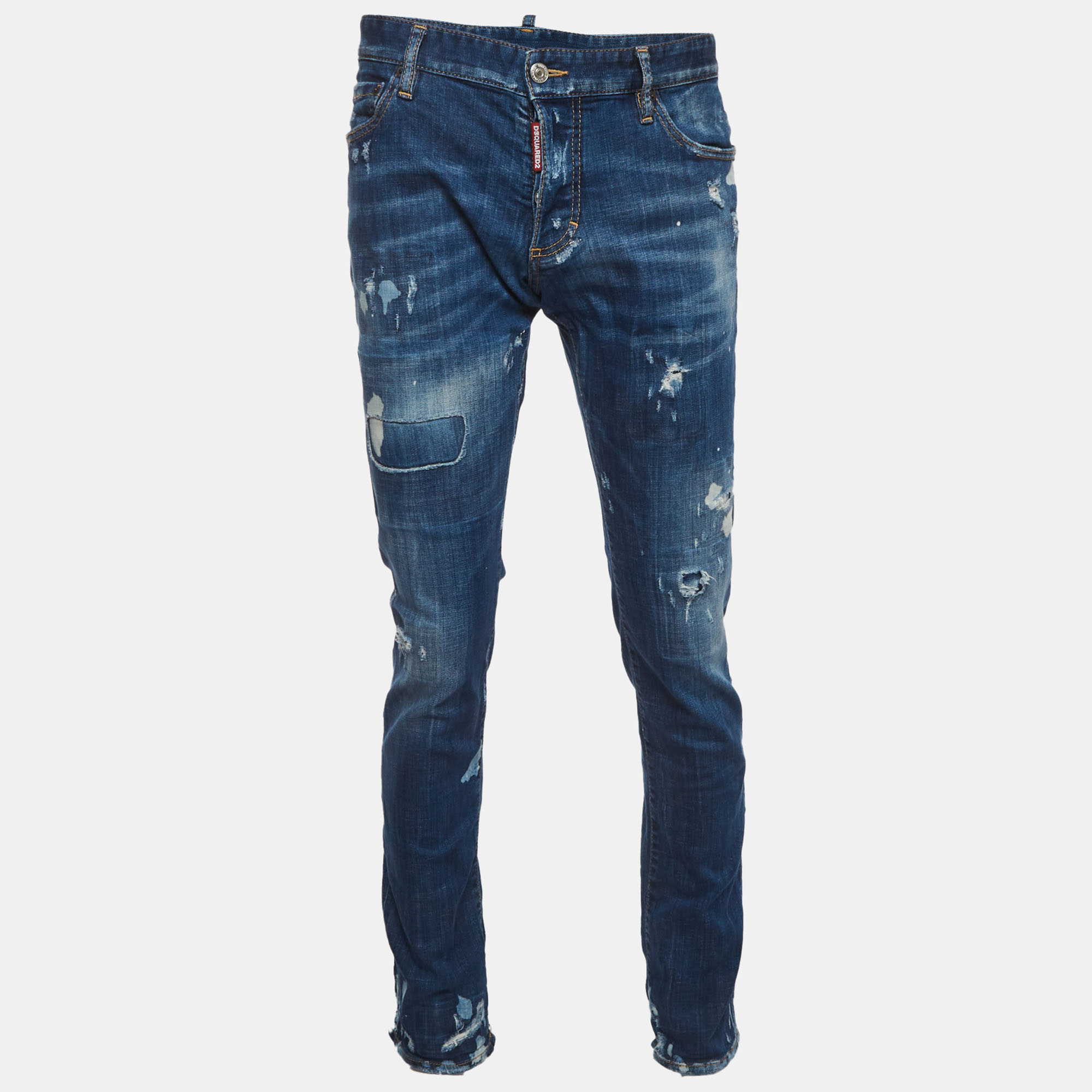 

Dsquared2 Blue Paint Splatter Distressed Denim Slim Fit Jeans XL/Waist 38"
