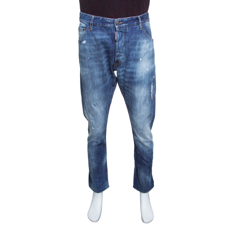 Dsquared2 Indigo Faded Effect Splattered Distressed Denim Jeans XXL