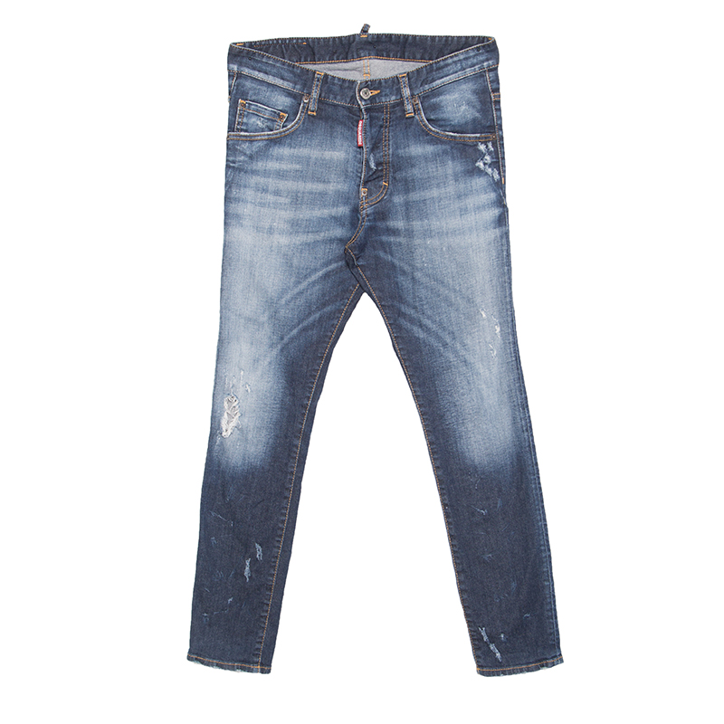 Pre Owned Dsquared2 Indigo Faded Effect Distressed Denim Skinny Skater Jeans S