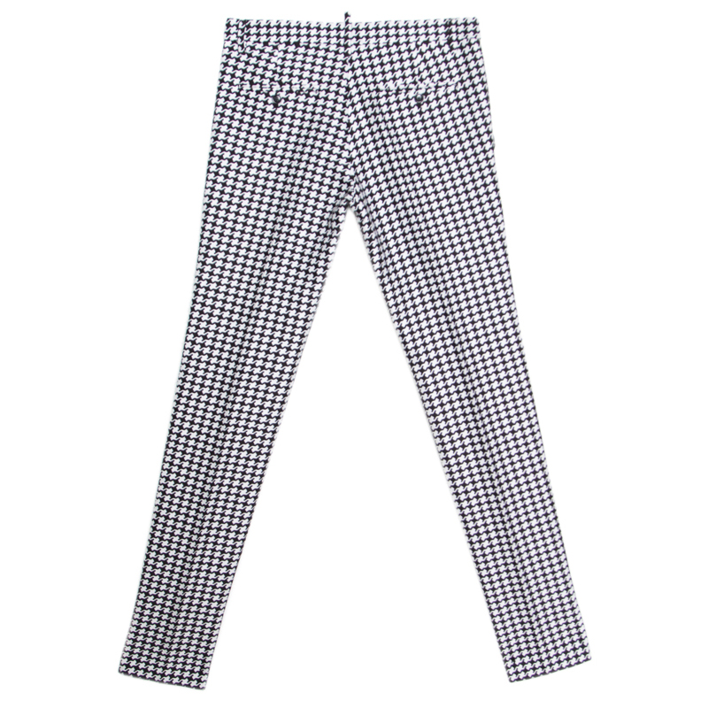 

Dsquared2 Monochrome Cotton Silk Houndstooth Patterned Pants, Black
