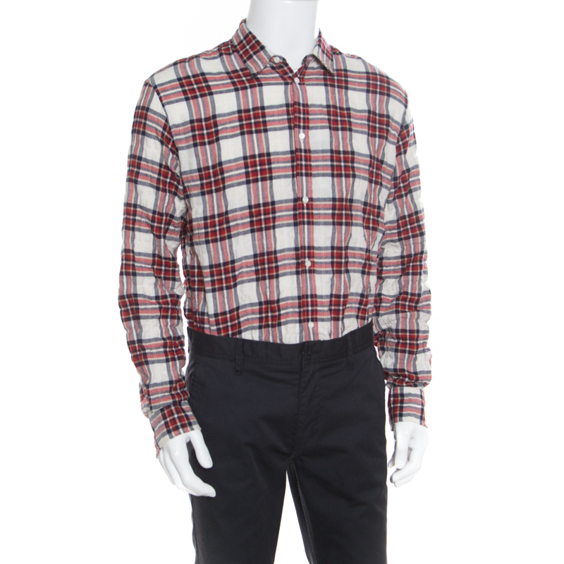 

Dsquared2 Red Plaid Check Cotton Herringbone Weave Relaxed Dan Shirt