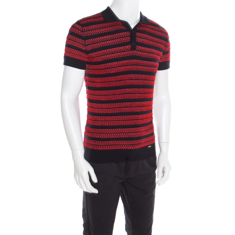 

Dsquared2 Bicolor Textured Striped Detail Short Sleeve Polo T-Shirt, Red