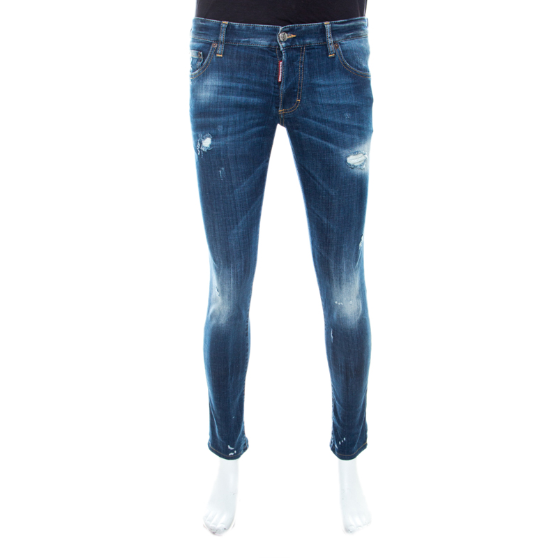 DSquared2 Indigo Faded Effect Denim Distressed Slim Jeans M