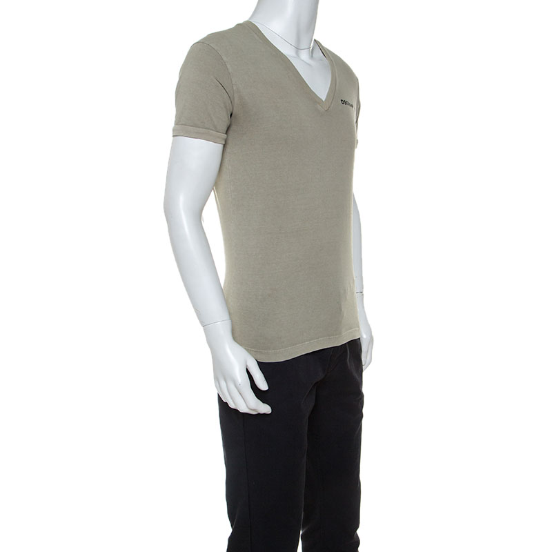 

Dsquared2 Beige Cotton Arizona Printed V Neck T Shirt