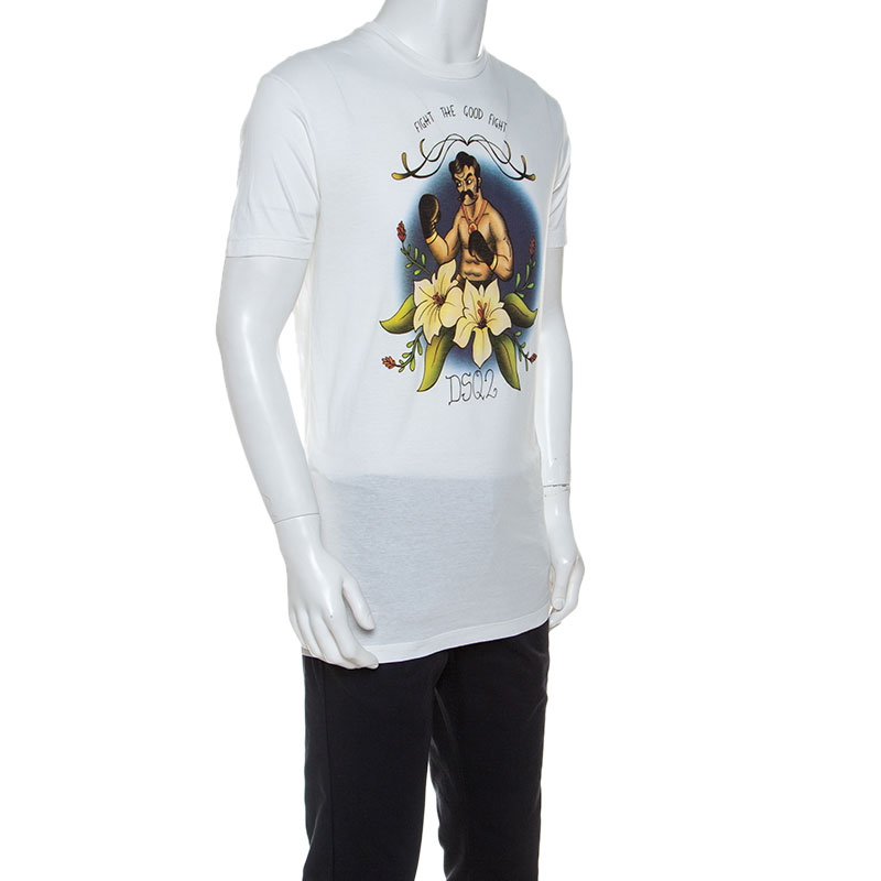 

Dsquared2 White Printed Cotton Crew Neck T Shirt