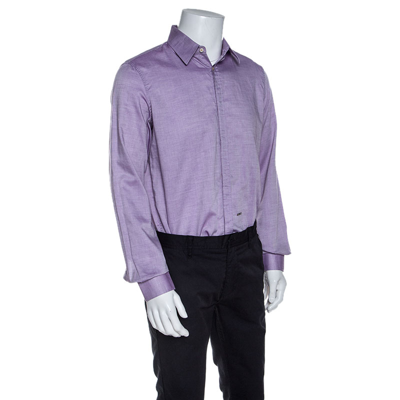 Pre-owned Dsquared2 Purple Chambray Cotton Button Front Shirt Xl
