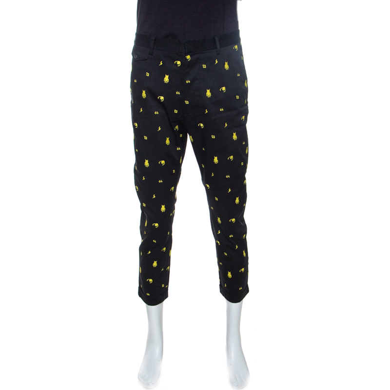 Pre Owned Dsqaured2 Black Cotton Embroidered Hockney Trousers L