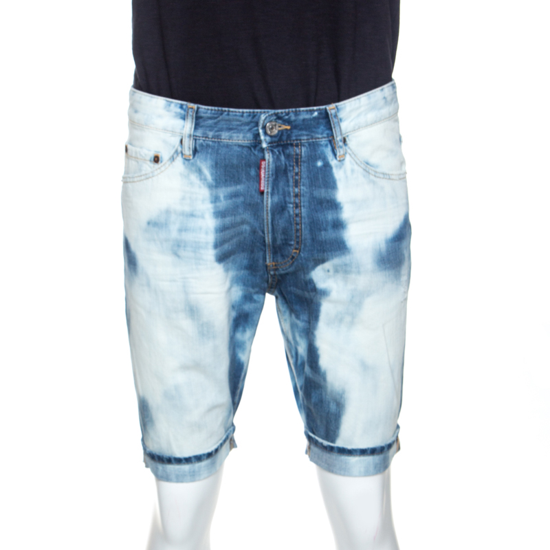 Pre Owned Dsquared2 Indigo Bleach Washed Denim Glam Head Shorts L