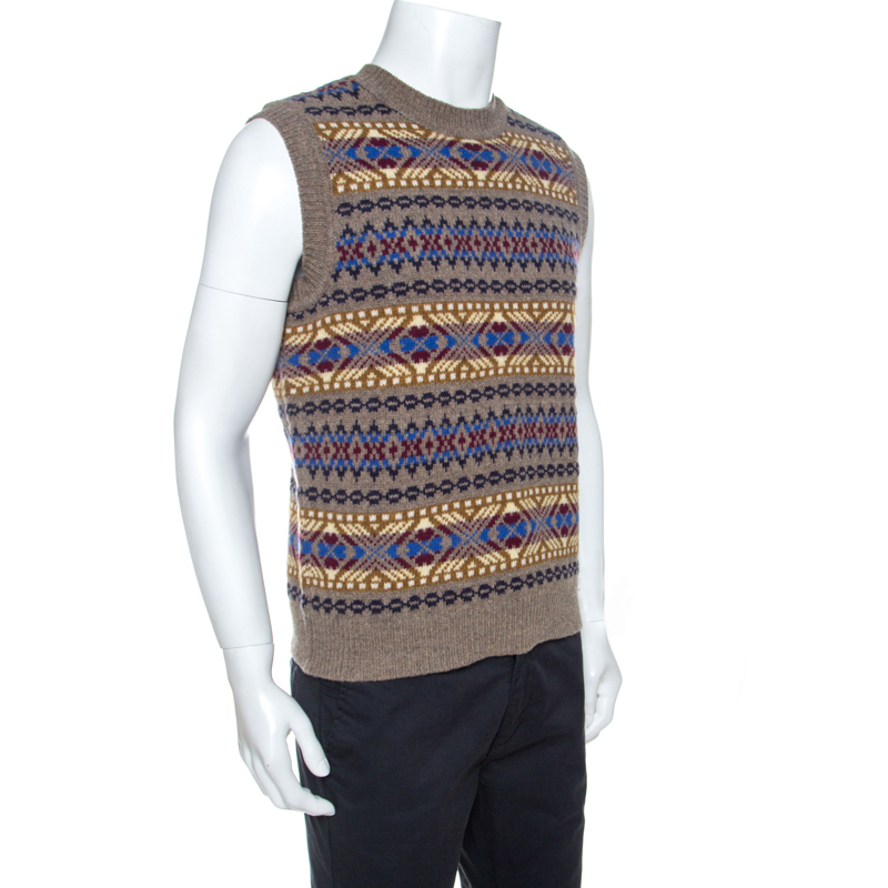 

Dsquared2 Taupe Jacquard Wool Sleeveless Sweater, Brown