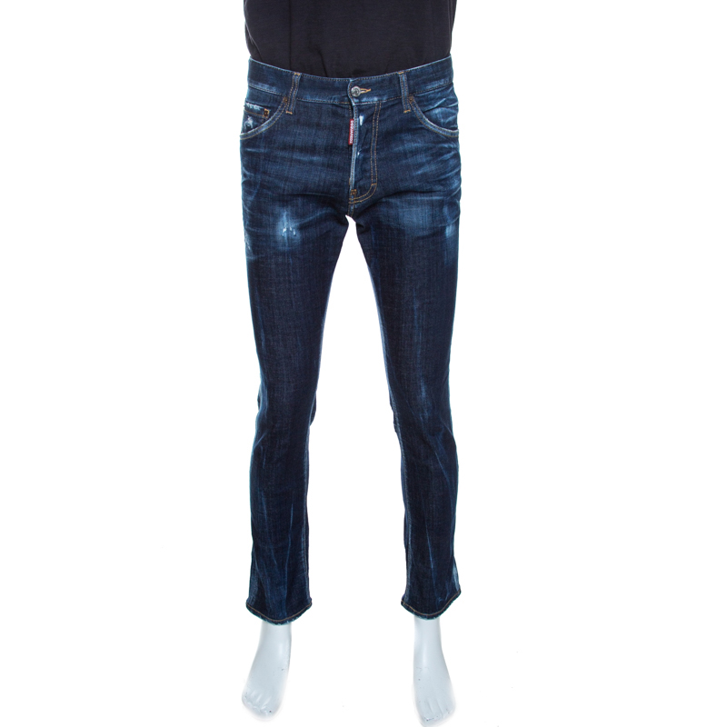 Dsquared2 Indigo Distressed Blu Cadet Wash Denim Cool Guy Jeans M