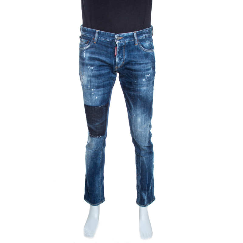 Dsquared2 Indigo Faded Effect Denim Distressed Slim Jeans M
