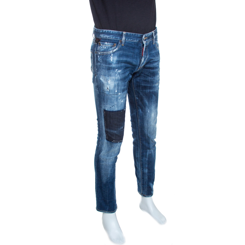

Dsquared2 Indigo Faded Effect Denim Distressed Slim Jeans, Blue