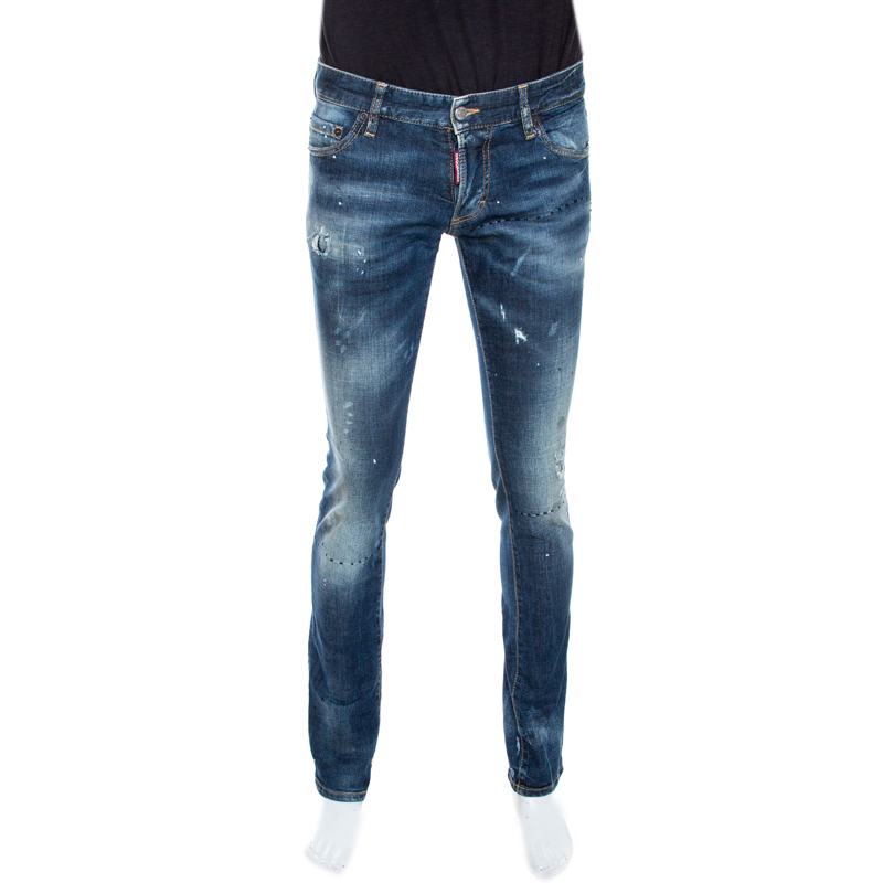 Dsquared2 Blue Distressed Denim Stitch Detail Slim Jeans S