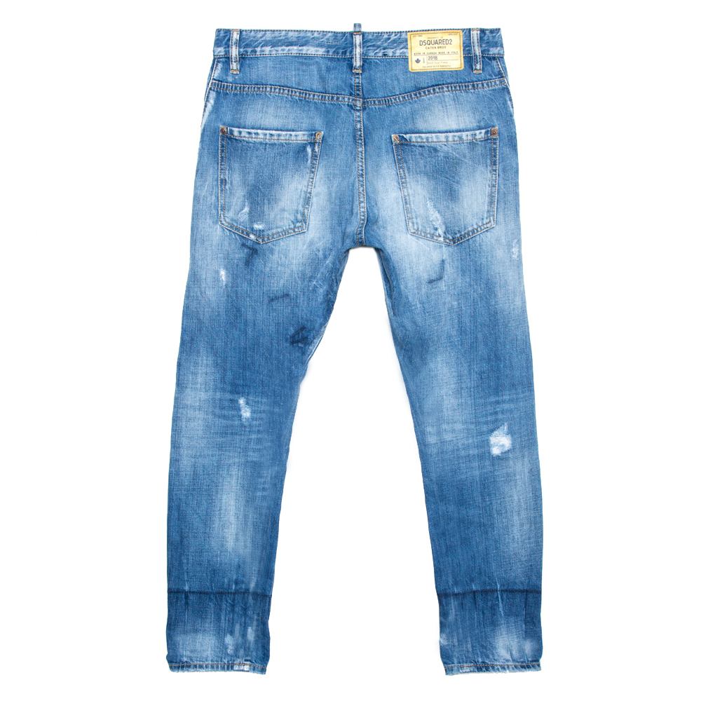 

Dsquared2 Blue Distressed Denim Tartan Patched Cool Guy Jeans