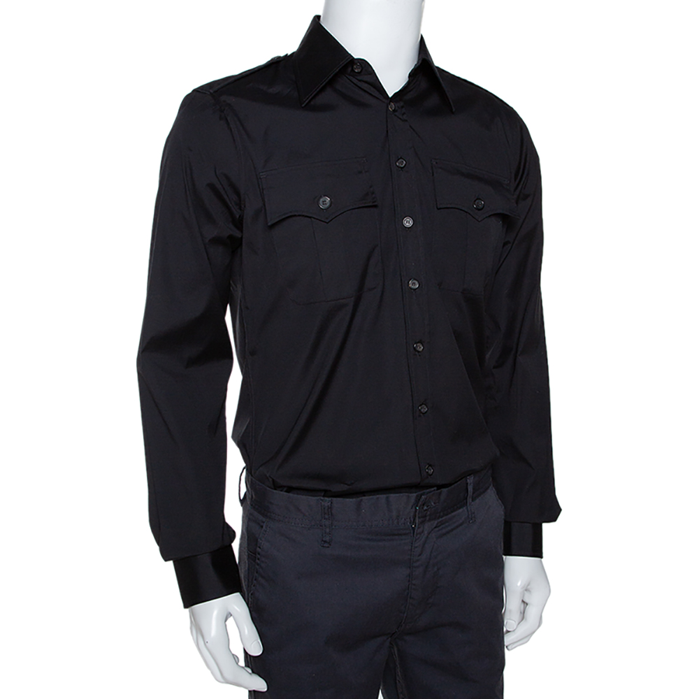 

Dsquared2 Black Stretch Cotton Pocket Detail Long Sleeve Shirt