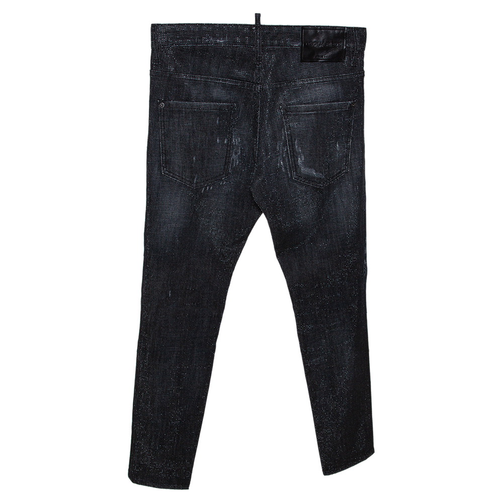 

Dsquared2 Charcoal Grey Embellished Distressed Denim Skater Jeans