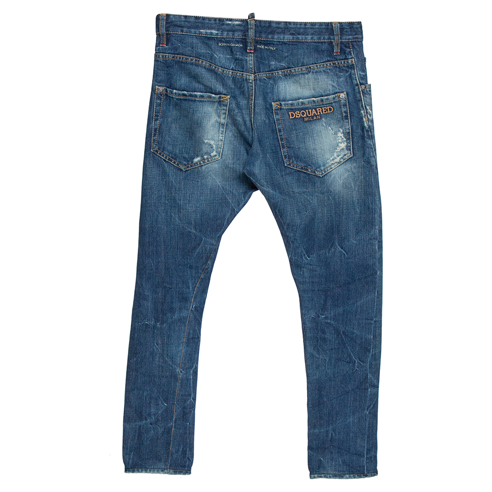 

Dsquared2 Blue Distressed Denim Light Wash Tapered Jeans