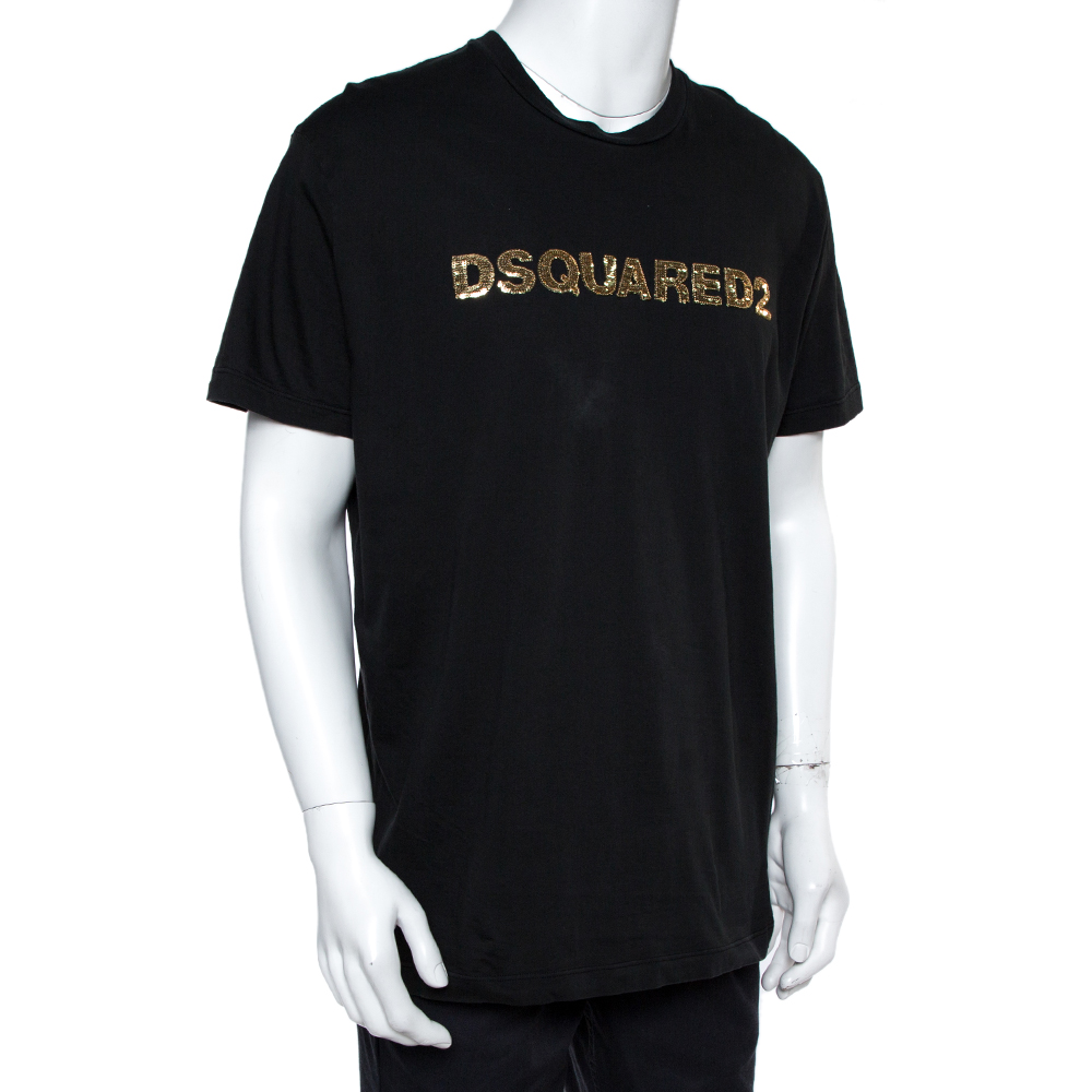 

Dsquared2 Black Cotton Logo Sequinned Long Cool Fit T-Shirt