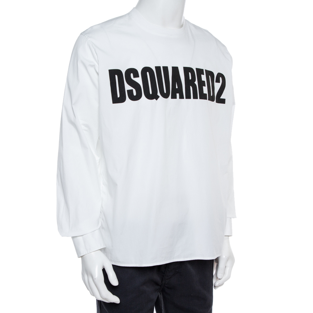 

Dsquared2 White Logo Print Cotton Long Sleeve Shirt