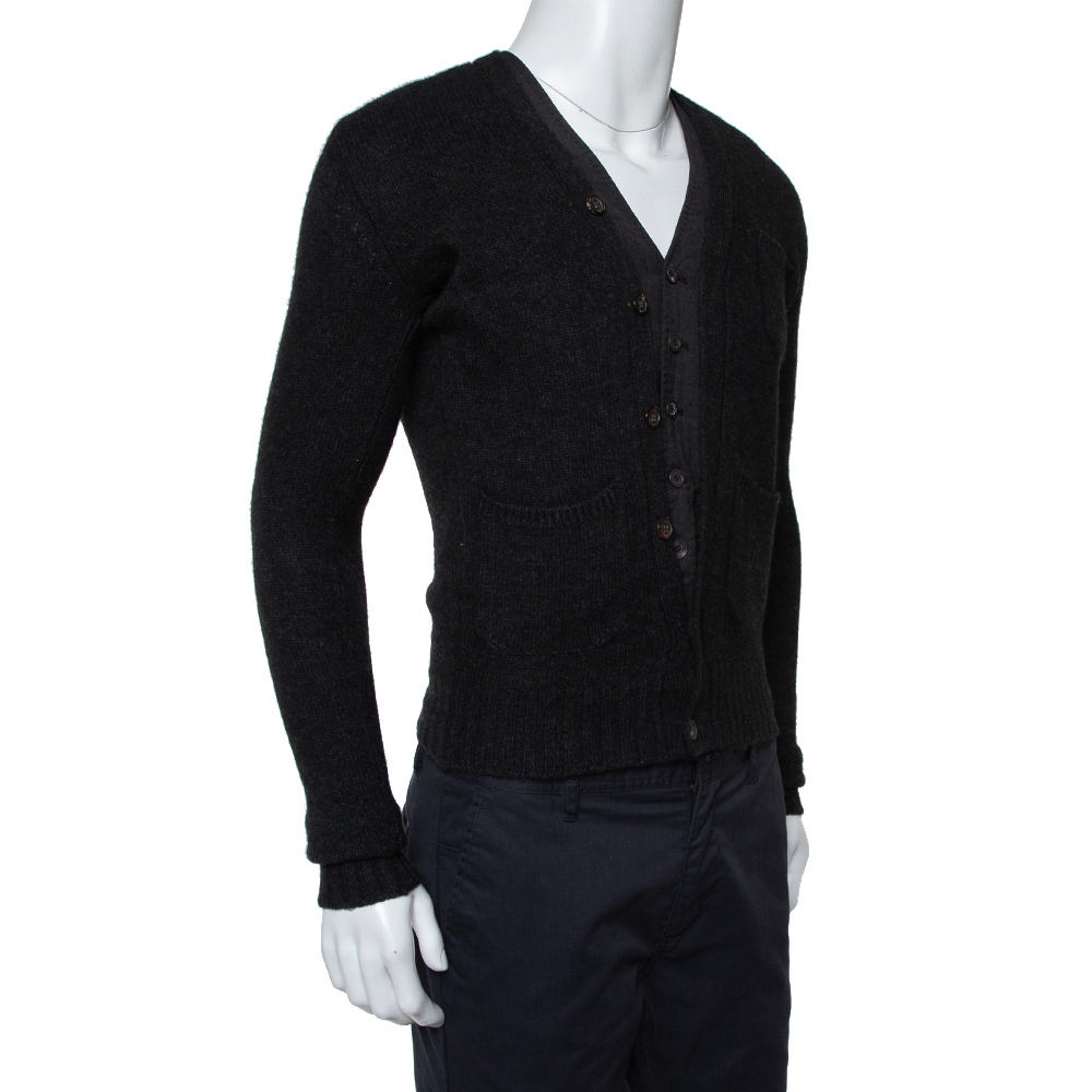 

Dsquared2 Dark Grey Wool & Cashmere Waist Coat Inset Detail Cardigan