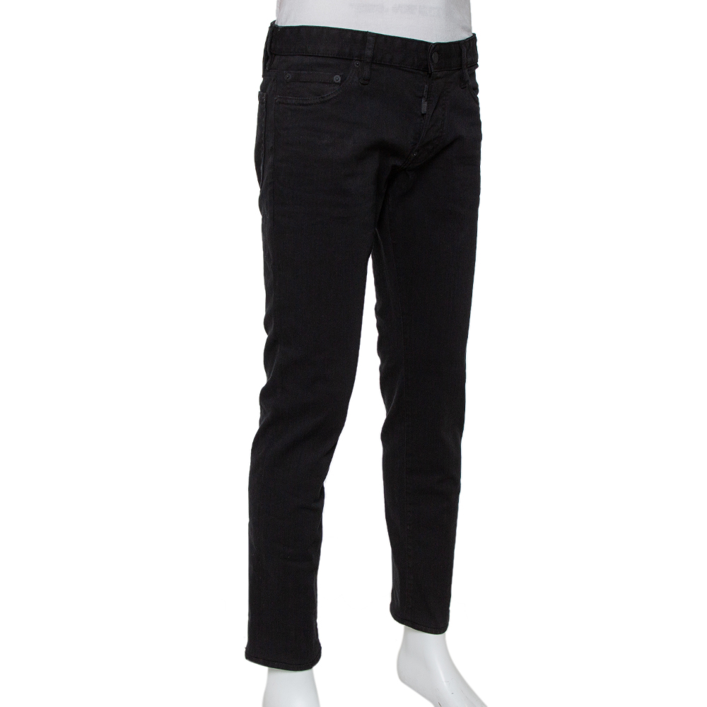 

Dsquared2 Black Denim Tapered Leg Black Bull Jeans