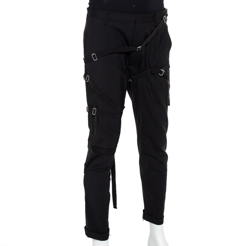 

Dsquared2 Black Wool Harness Detail Biker Trousers