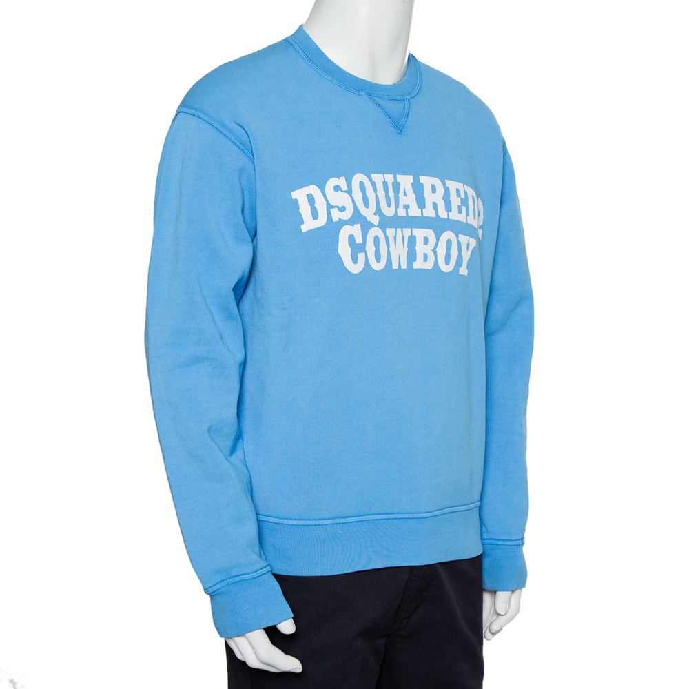 

Dsquared2 Blue Cotton Knit Logo Cowboy Printed Crewneck Sweatshirt