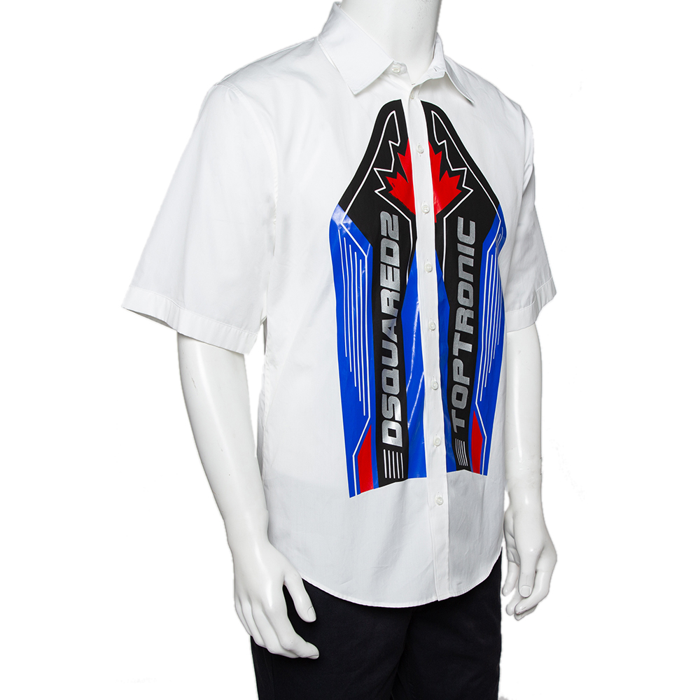 

Dsquared2 White Logo Printed Cotton Short Sleeve Oversized Shirt
