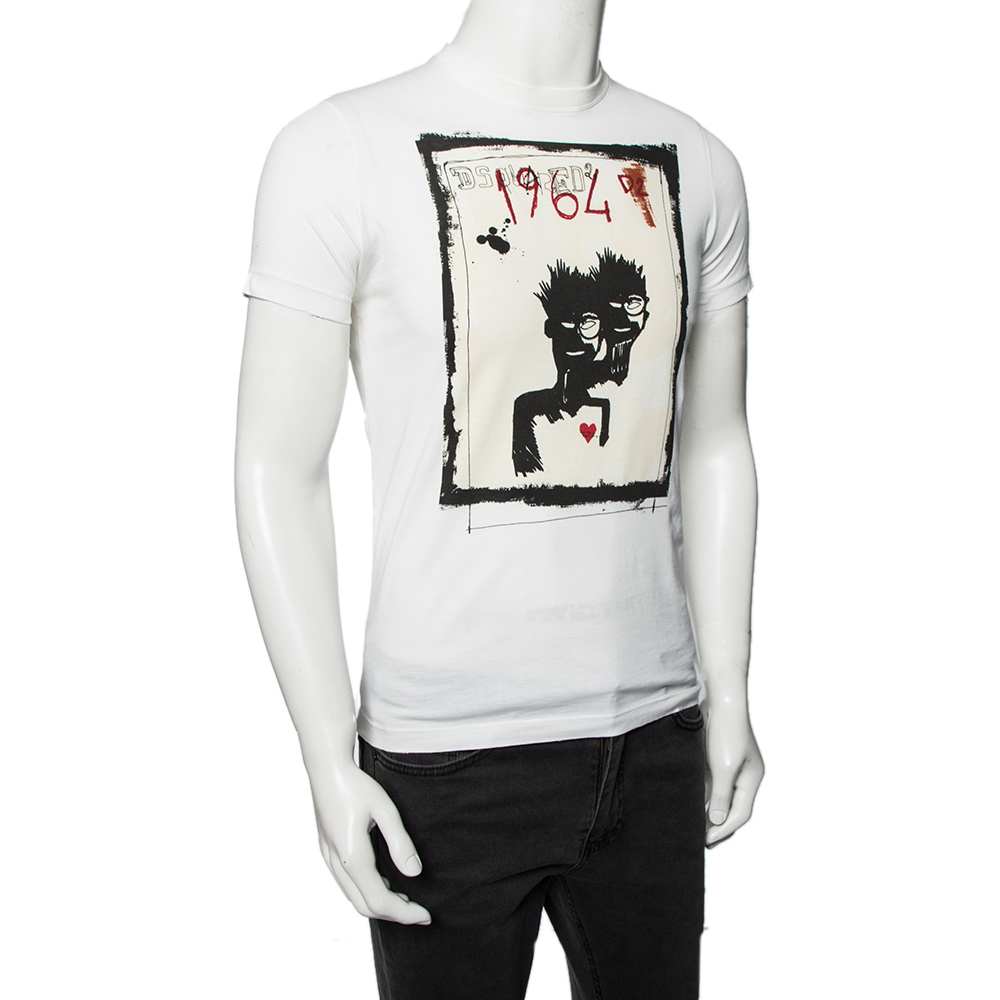 

Dsquared2 White Cotton Caten Twins Print Round Neck T-Shirt