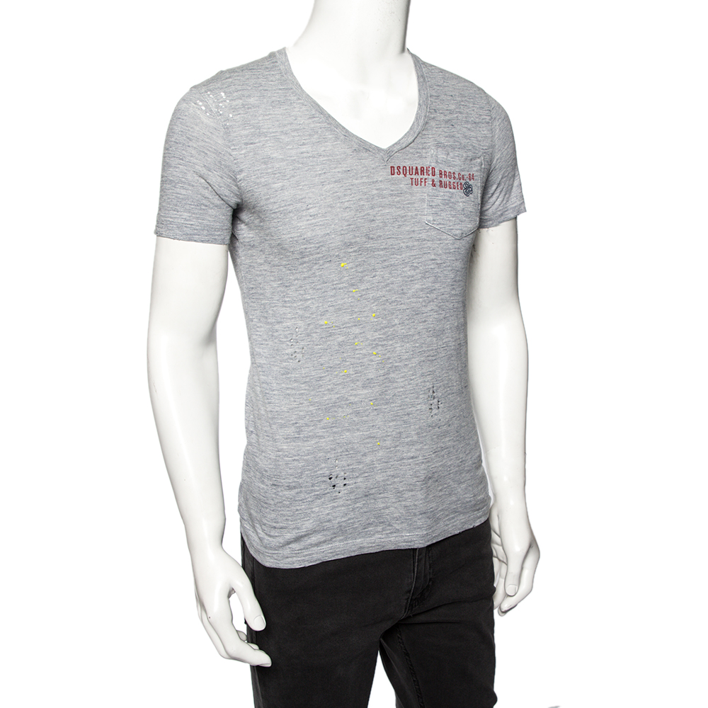 

Dsquared2 Grey Cotton Tuff & Rugged Print Signature V-Neck T-Shirt