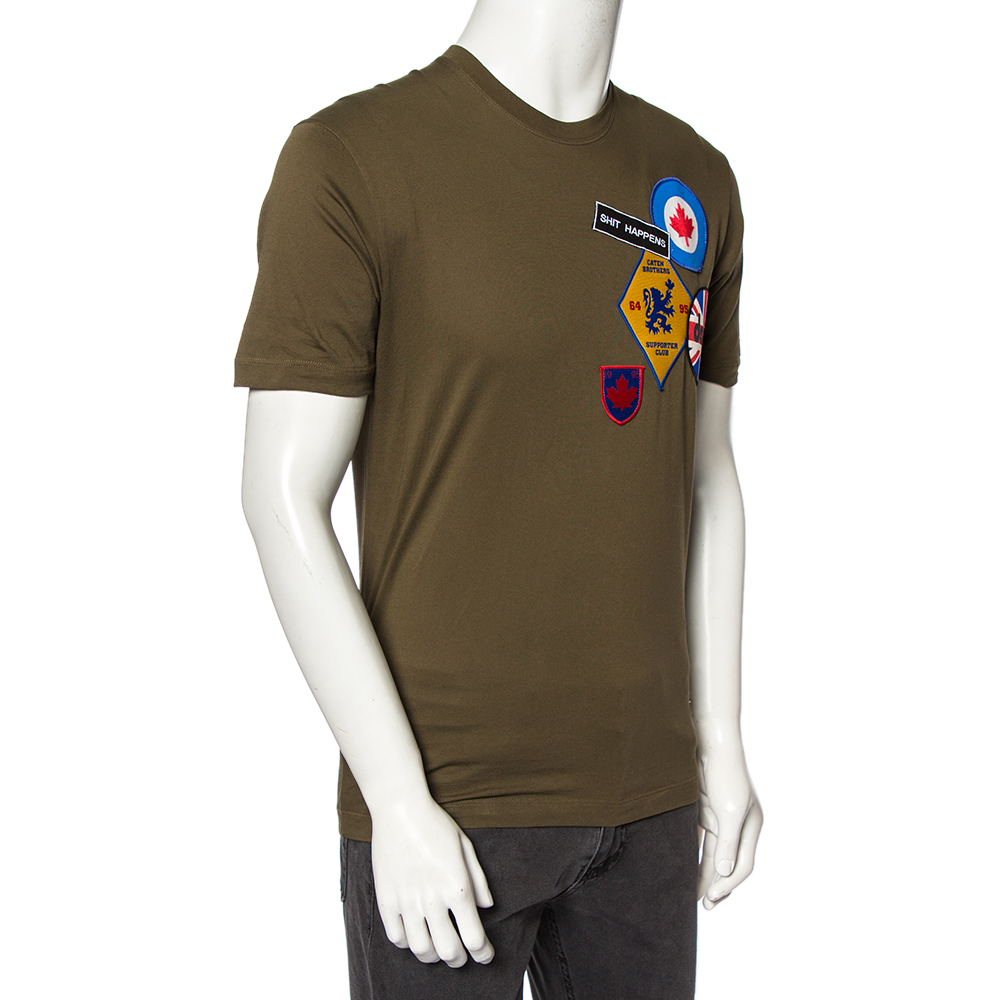 

Dsquared2 Olive Green Cotton Patched Round Neck T-Shirt