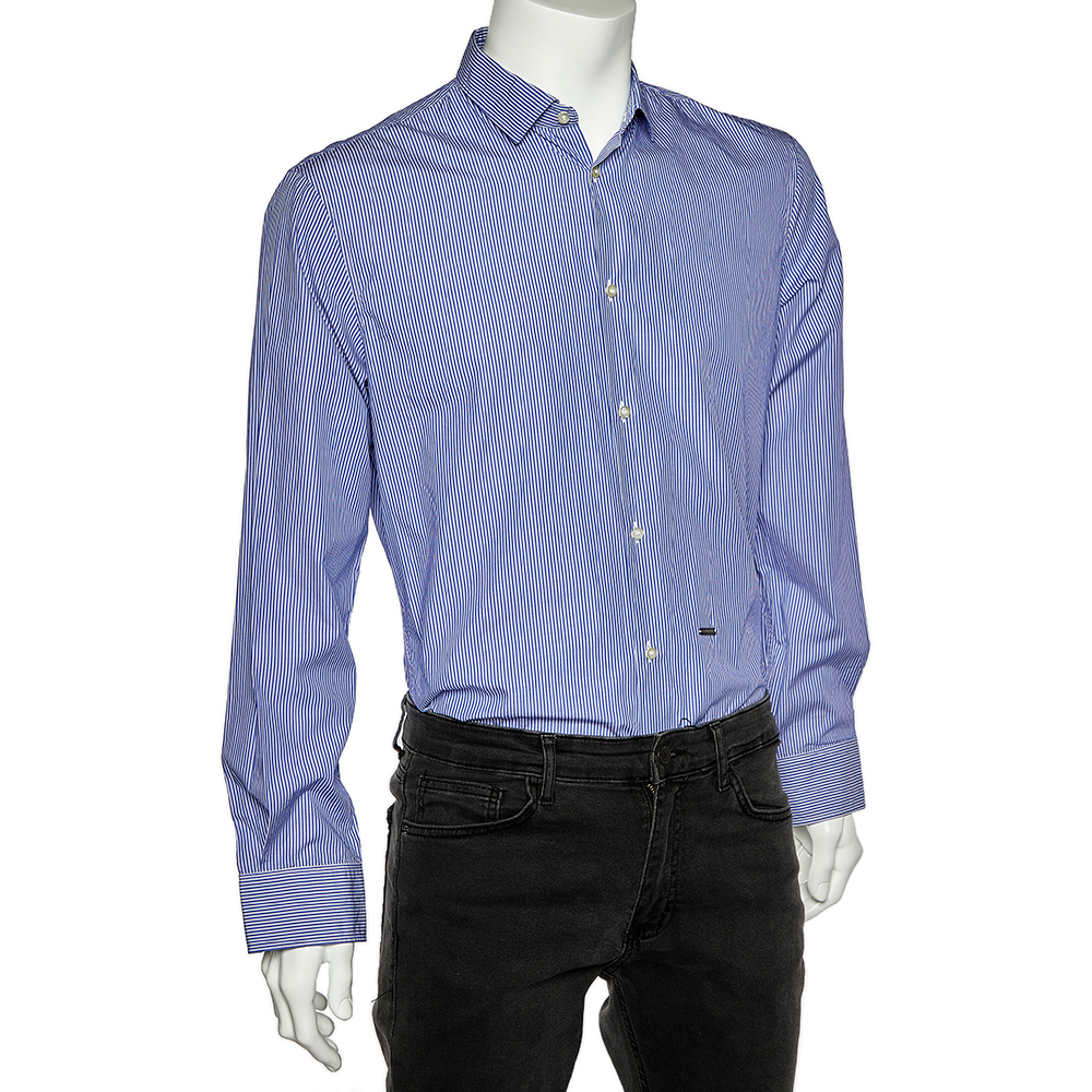 

Dsquared2 Blue Striped Cotton Button Front Shirt