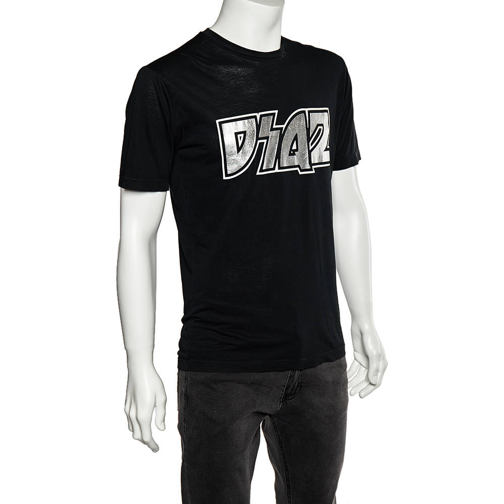 

Dsquared2 Black Metallic Logo Printed Cotton Crewneck T-Shirt