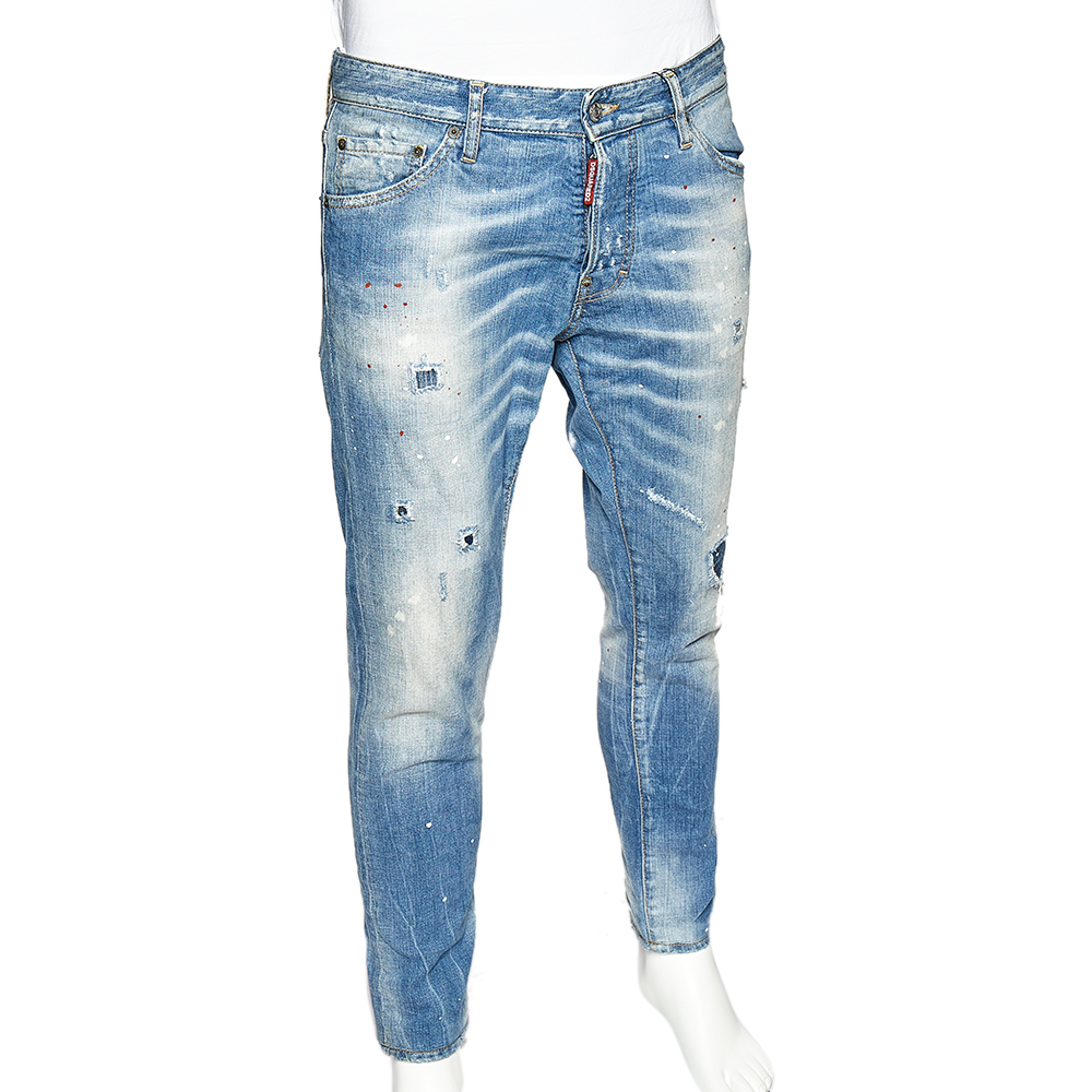 

Dsquared2 Blue Denim Painted Dots Distressed Cool Guy Jeans