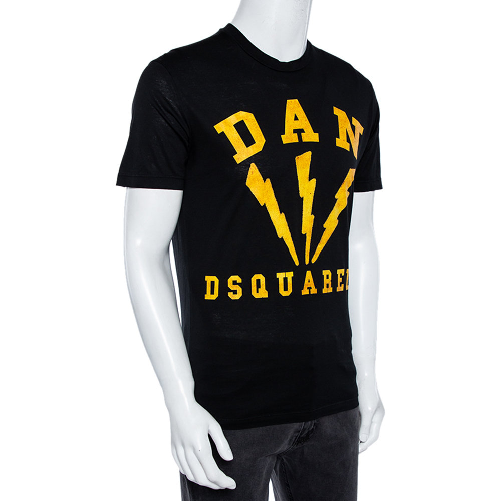 

Dsquared2 Black Lightening Bolt Logo Printed Cotton Crewneck T-Shirt