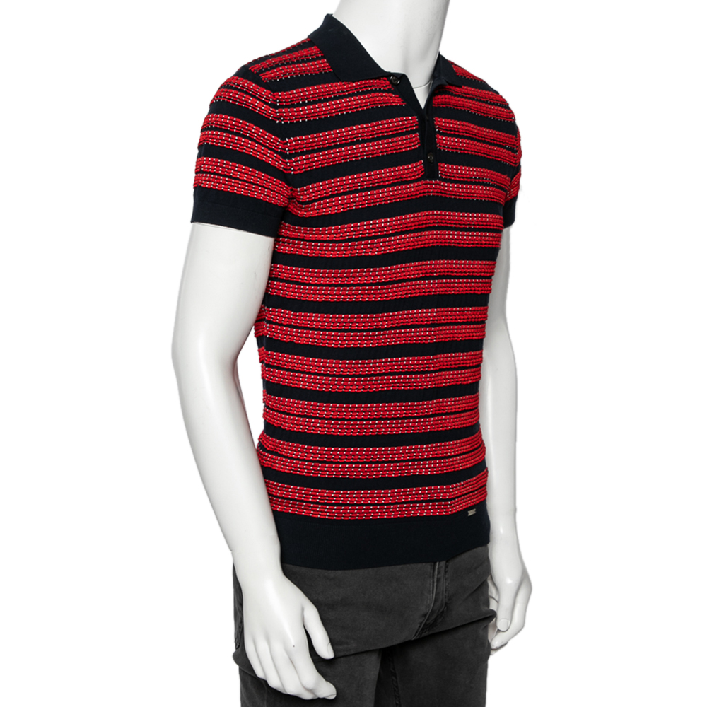 

Dsquared2 Bicolor Textured Striped Detail Short Sleeve Polo T-Shirt, Navy blue