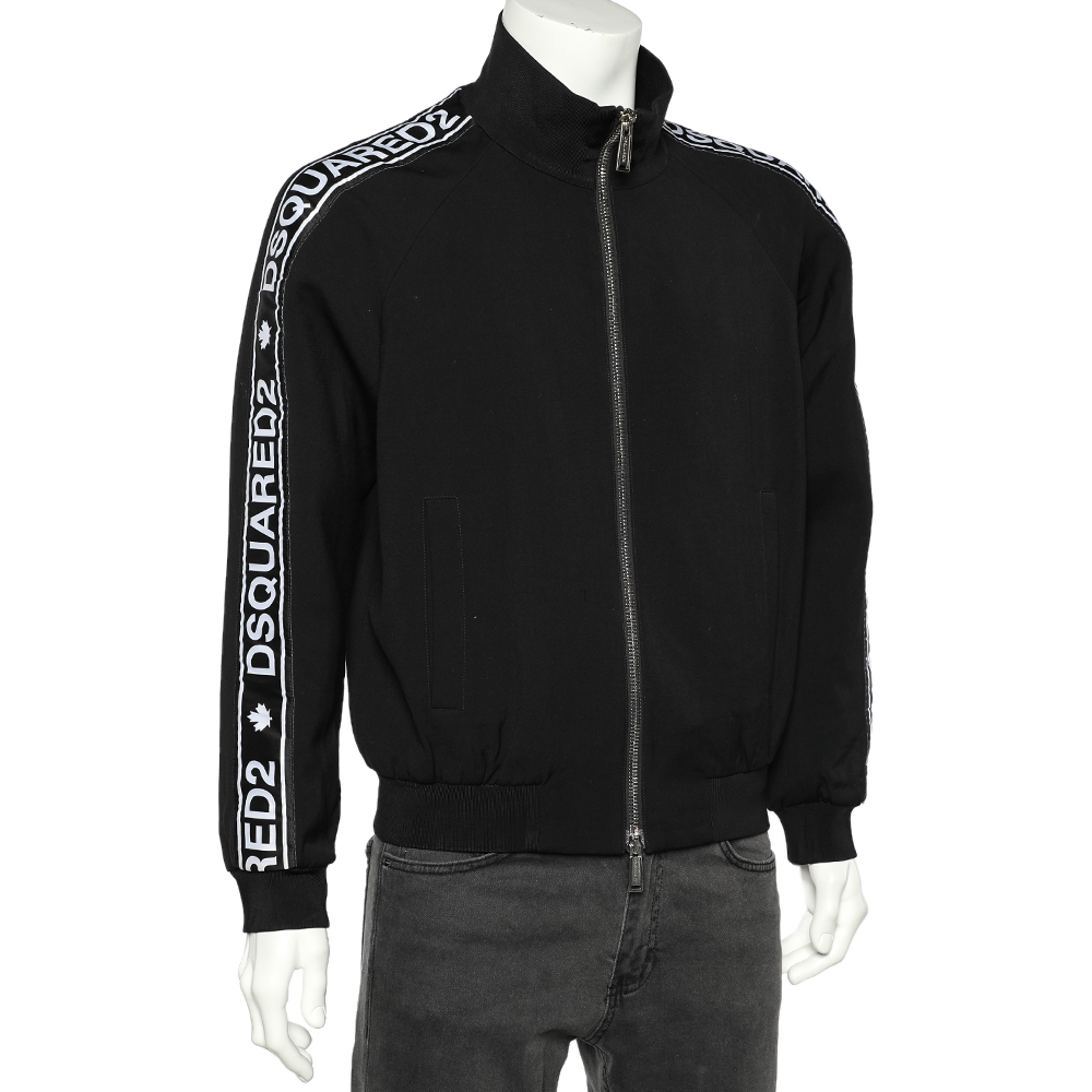 

Dsquared2 Black Wool Logo Band Detail Zip Front Jacket