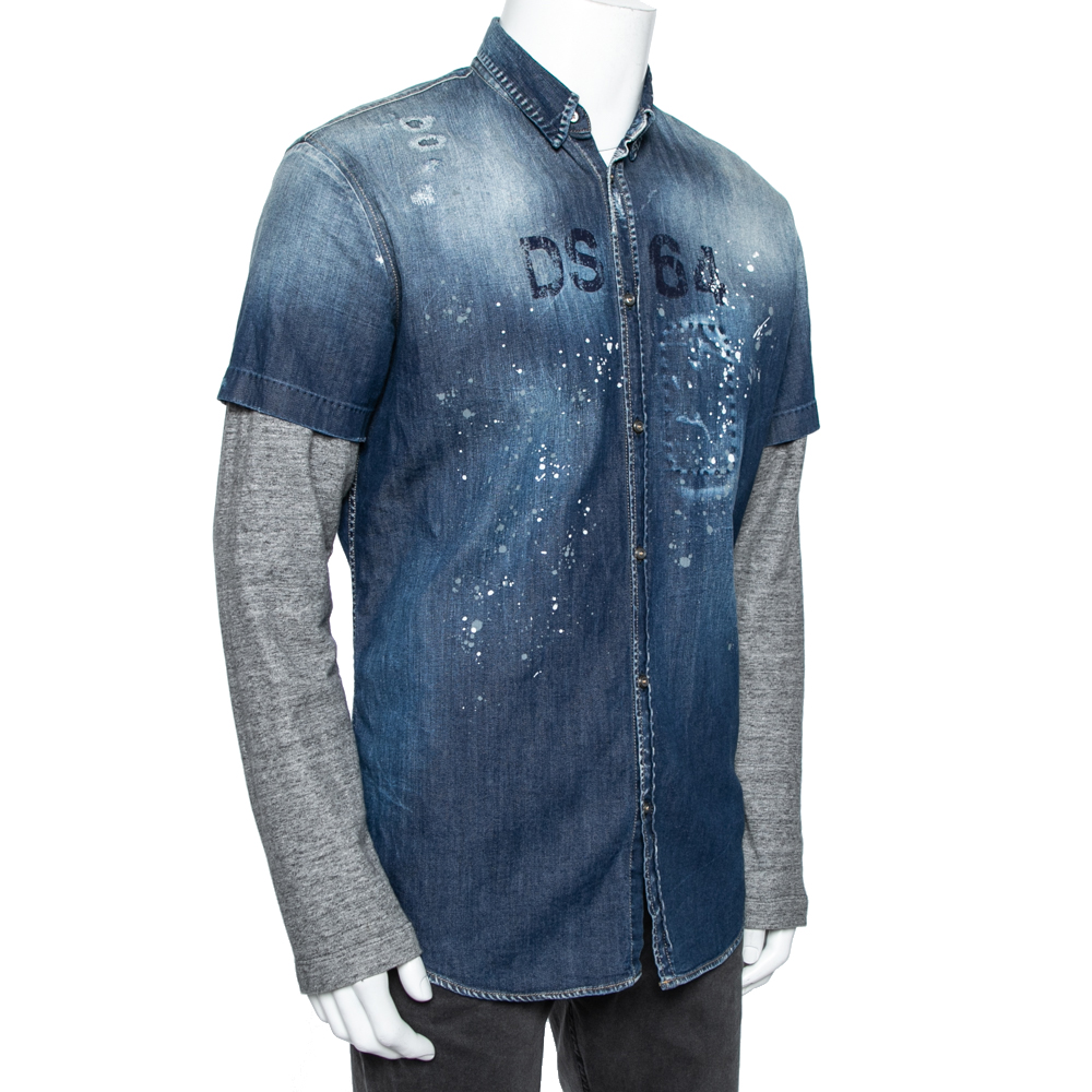 

Dsquared2 Blue DS 64 Painted Denim Double Sleeve Shirt