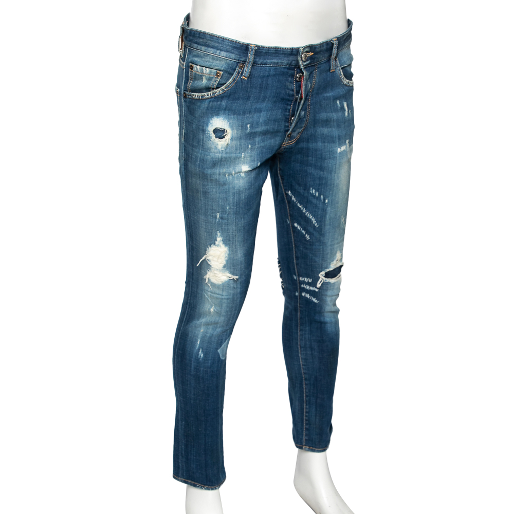

Dsquared2 Blue Distressed Denim Ripped Jeans