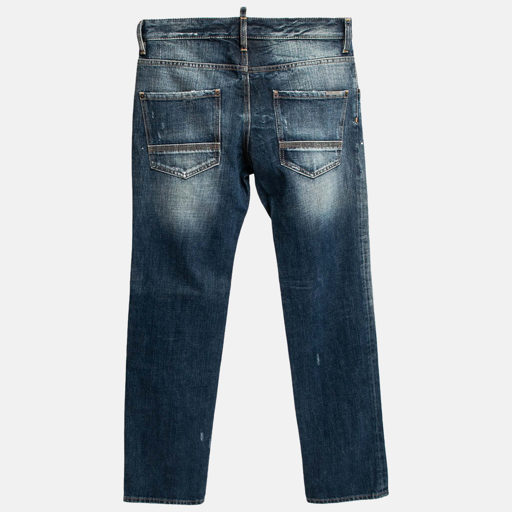 

Dsquared2 Navy Blue Cotton Distressed Jeans