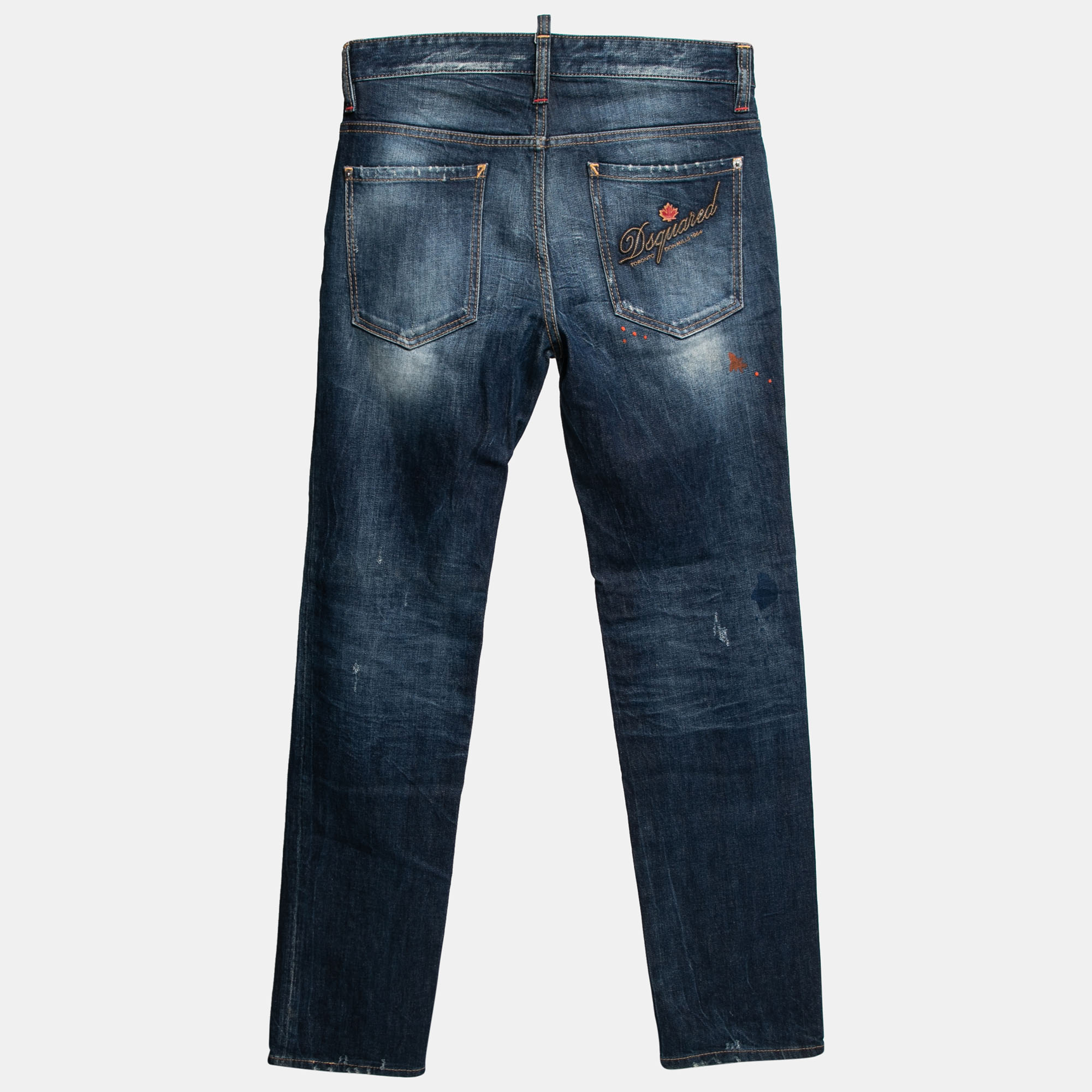 

Dsquared2 Navy Blue Cotton Logo Patch Distressed Jeans