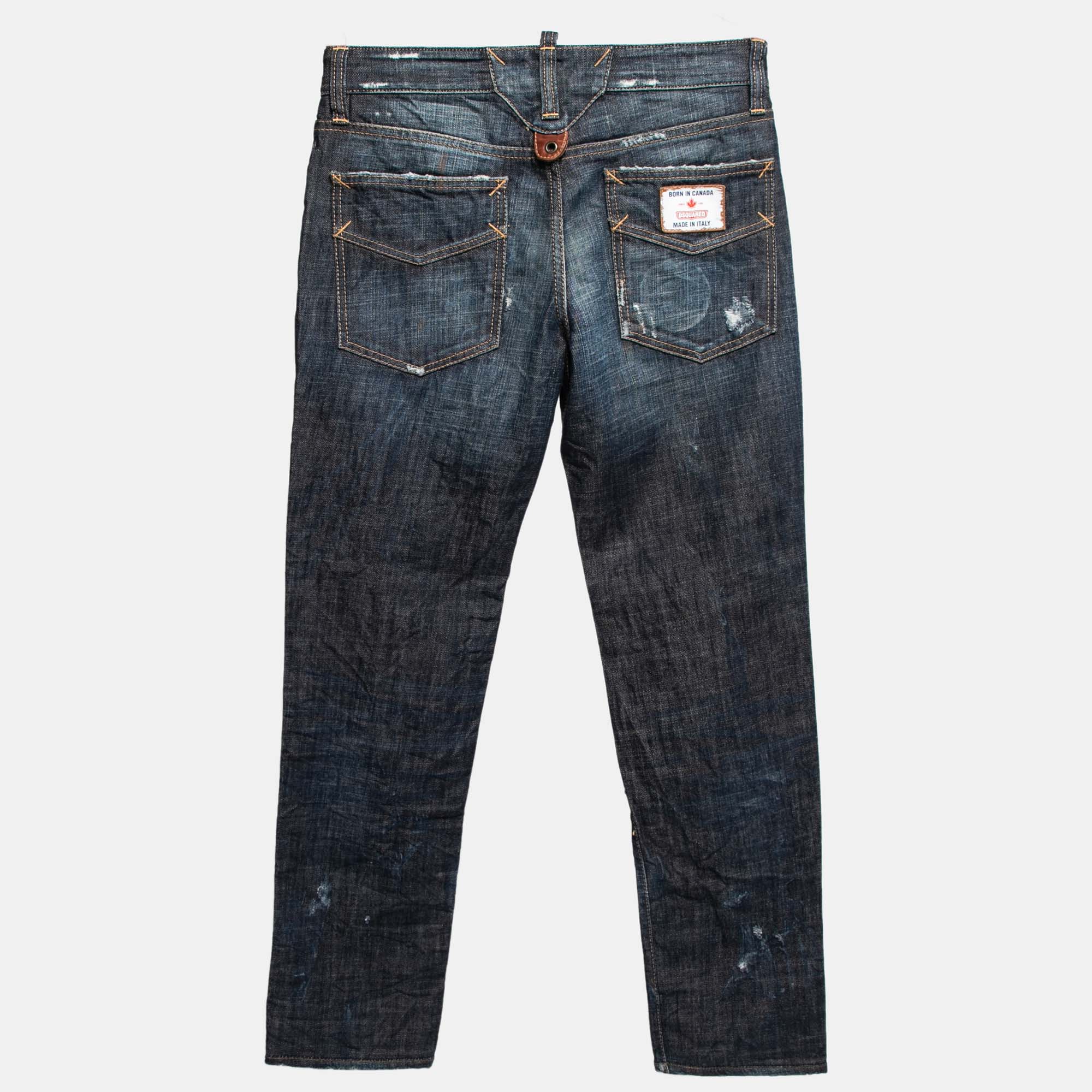 

Dsquared2 Navy Blue Cotton Distressed Jeans