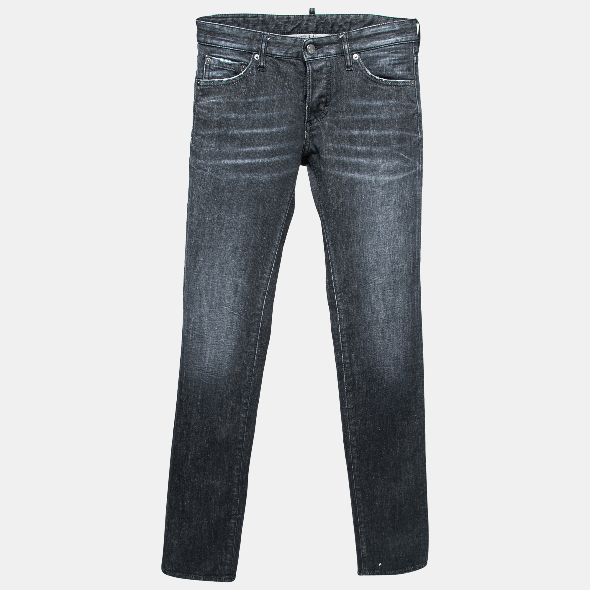 A wardrobe essential gets a luxe update with this pair of Dsquared 2 jeans. Made from a blend of quality materials into a distressed style it features five external pockets belt loops and a front buttoned closure.