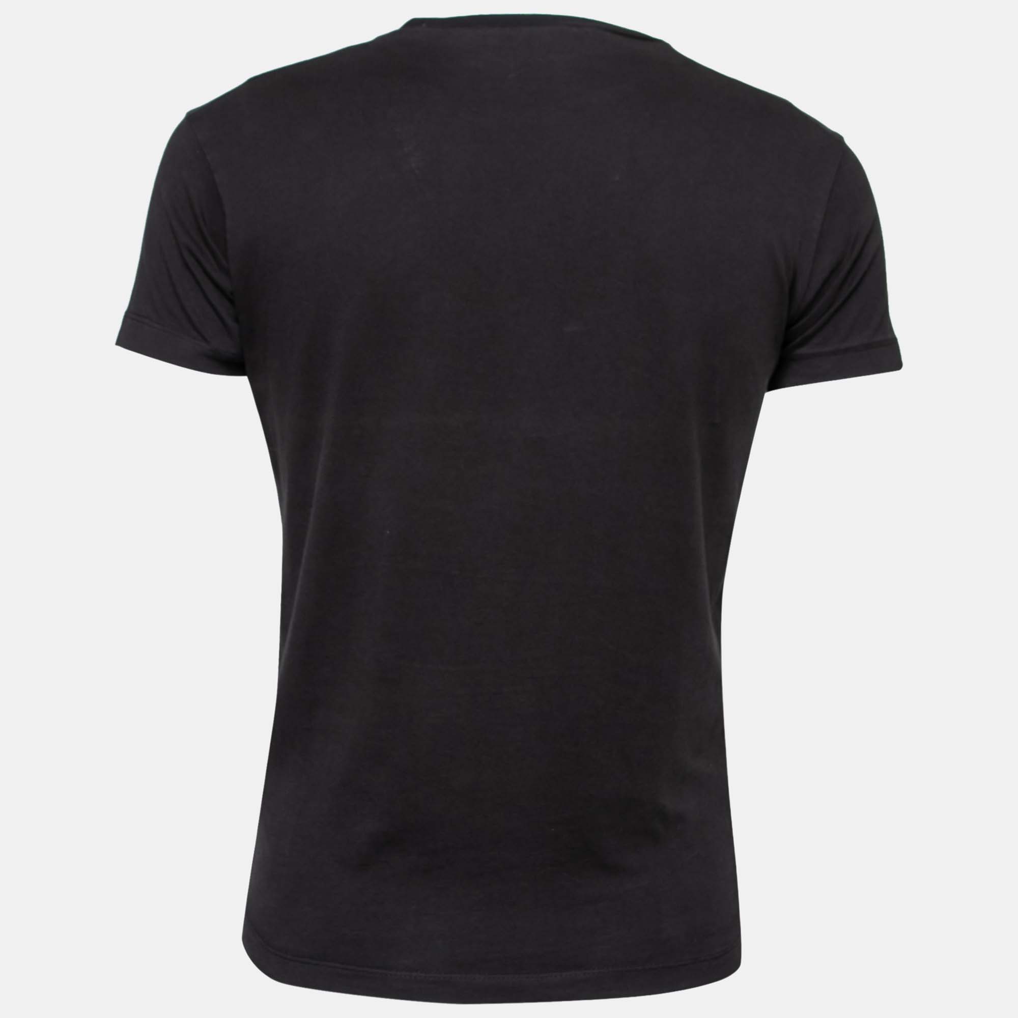 

Dsquared2 Black Stretch Cotton Logo Embellished Short Sleeve T-Shirt