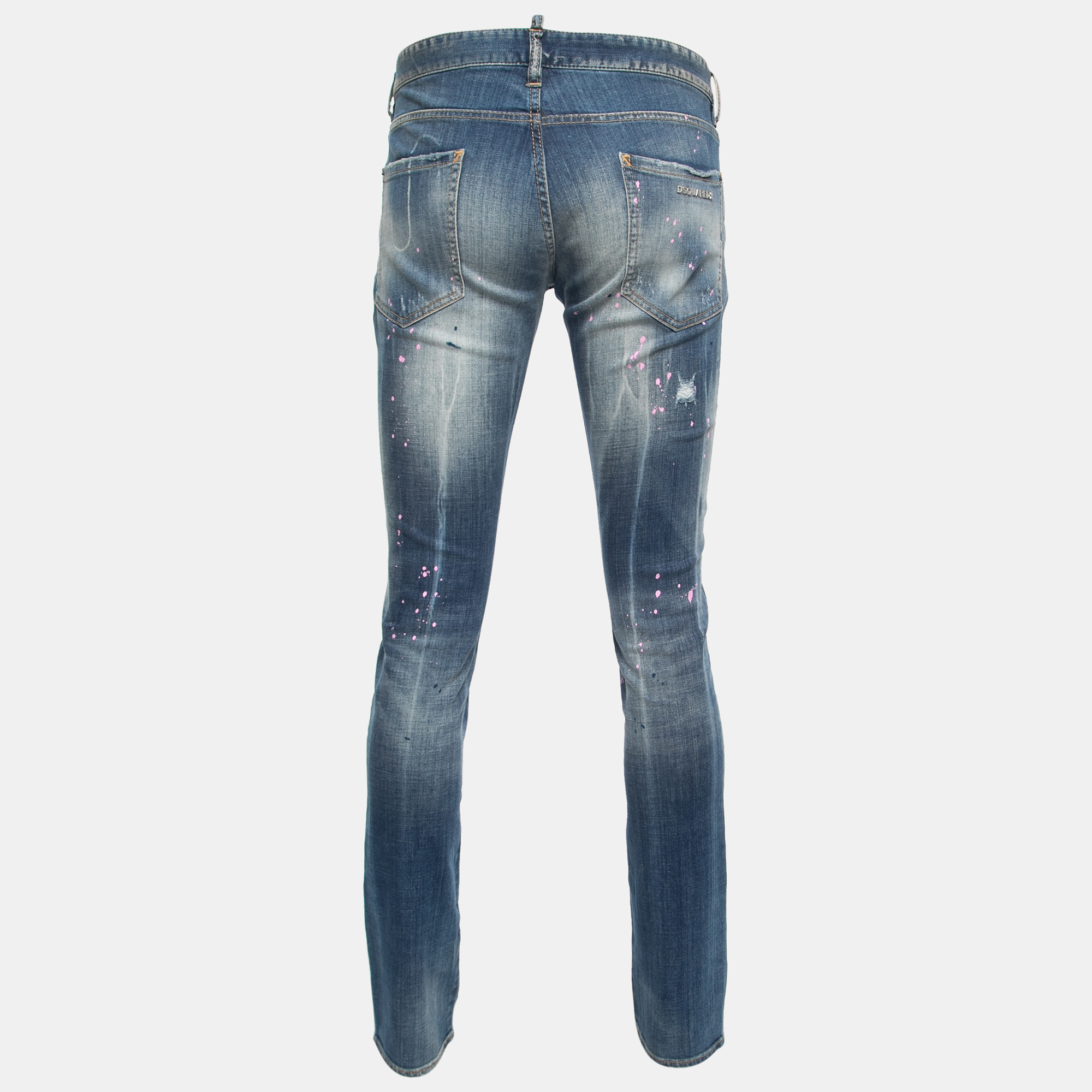 

Dsquared2 Light Blue Distressed Denim Splash Paint Detail Jeans  Waist 36