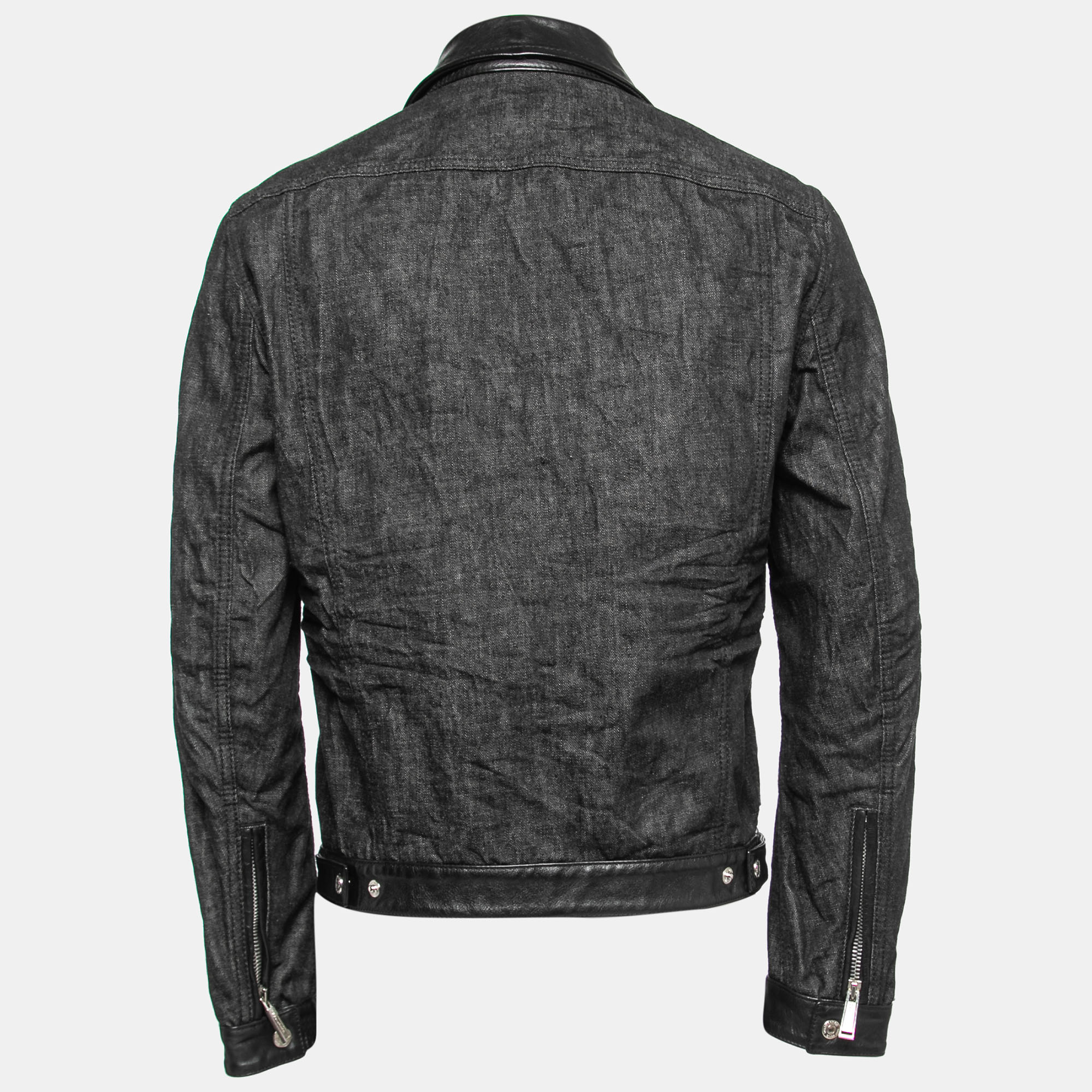 

Dsquared2 Black Denim & Leather Biker Jacket