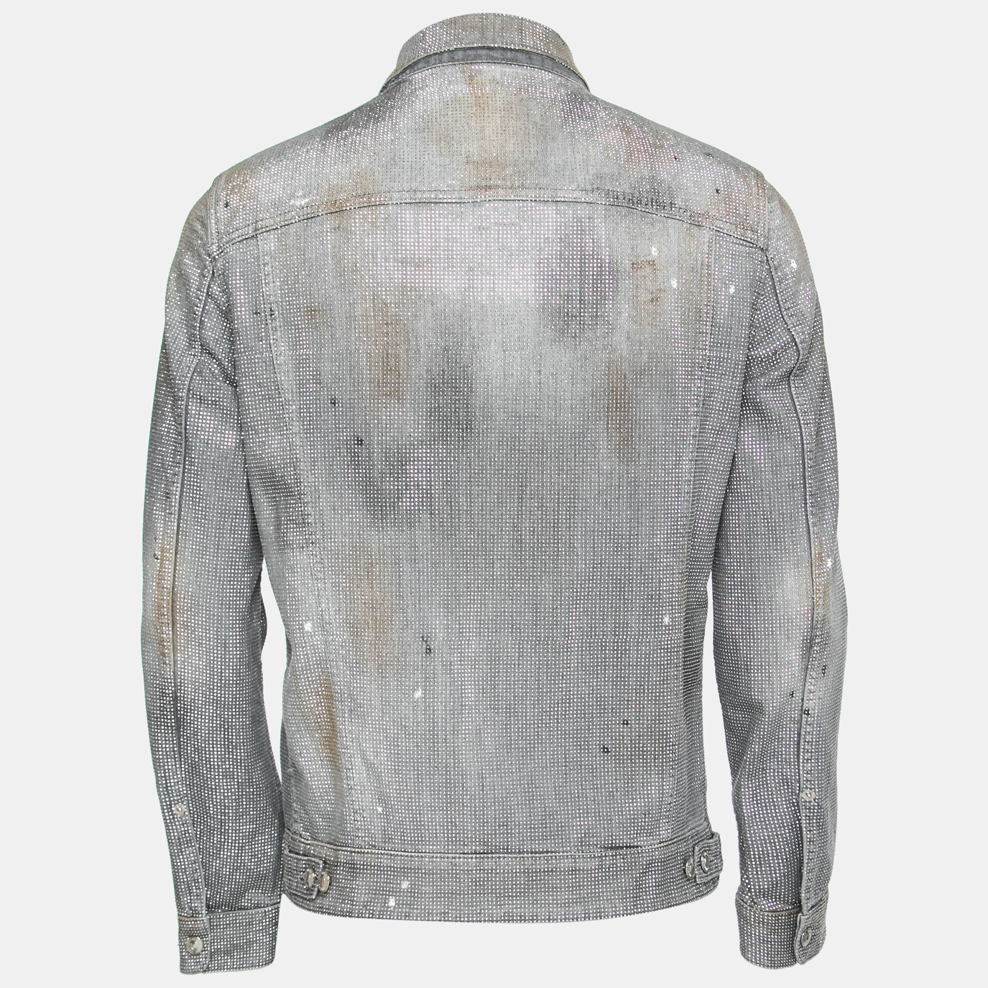 

Dsquared2 Grey Splatter Effect Denim Metal Studded Jacket