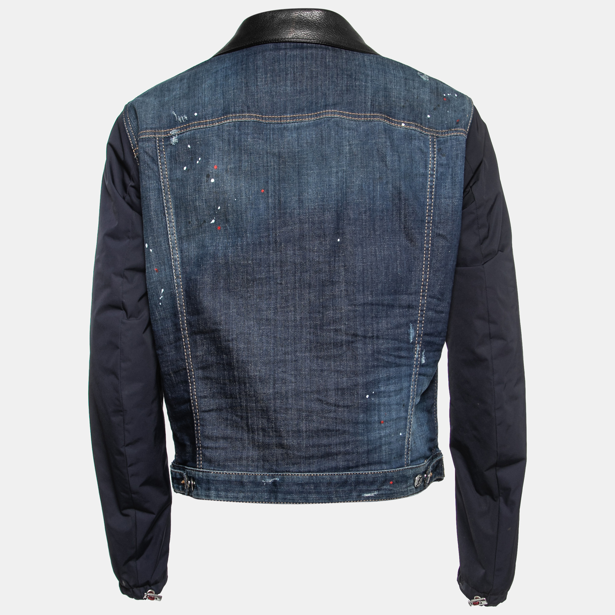 

Dsquared2 Navy Blue Denim & Leather Collar Detail Jacket