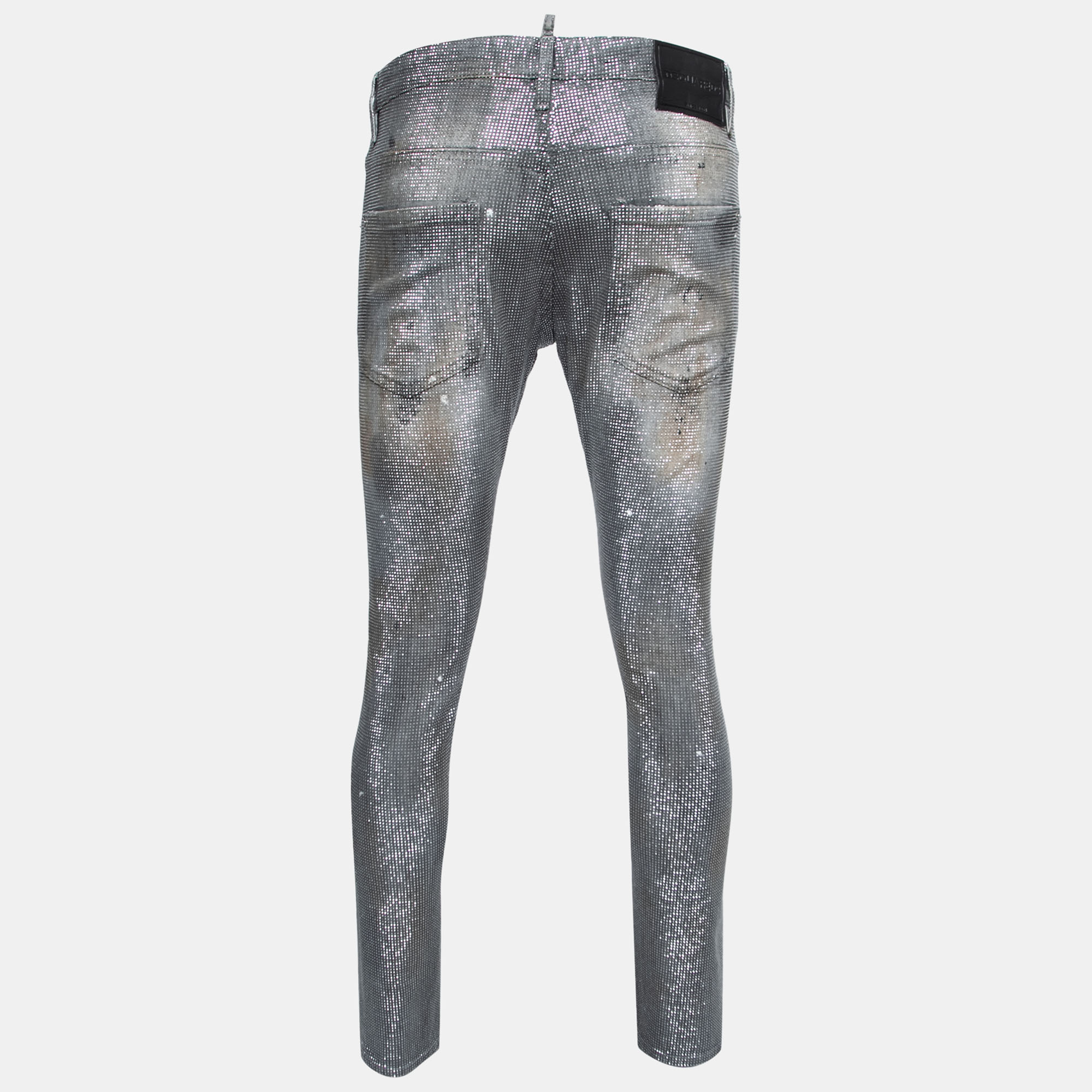 

Dsquared2 Grey Distressed Studded Denim Slim Fit Jeans  Waist 34